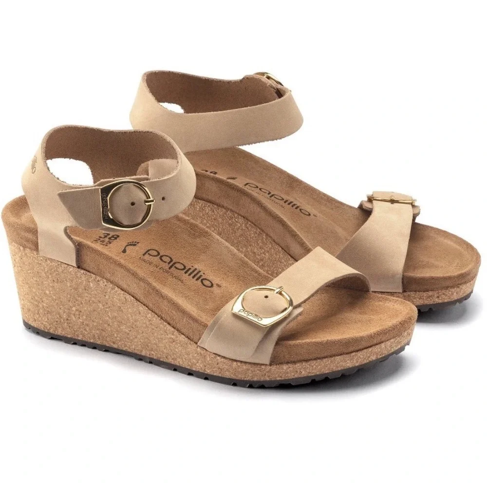 Papillio by Birkenstock Soley Nubuck Leather Wedge Sandals Women's Size 8-8.5